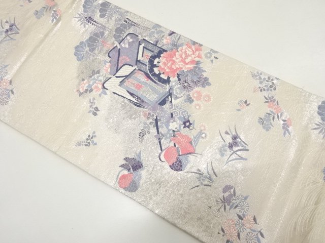 JAPANESE KIMONO / ANTIQUE FUKURO OBI / WOVEN CARRIAGE